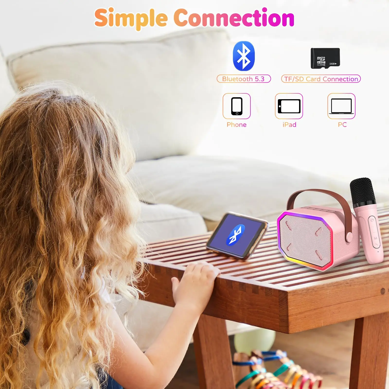 Mini Karaoke Machine for Kids Portable Karaoke Machine Bluetooth Wireless Microphones LDE Light Toys Gifts for Girls Boys