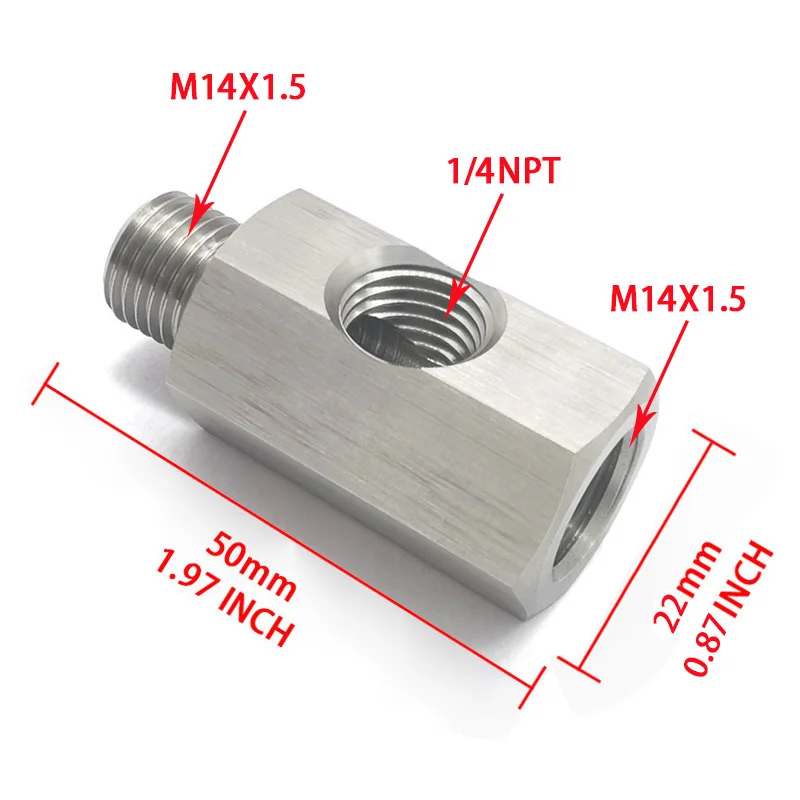 

Fuel Pressure Sensor Tee AdapterM14*1.5 M16*1.5 Gauge Port Adapter Turbo Supply Feed Line ss304 Side Holes 1/4npt 3/8NPT