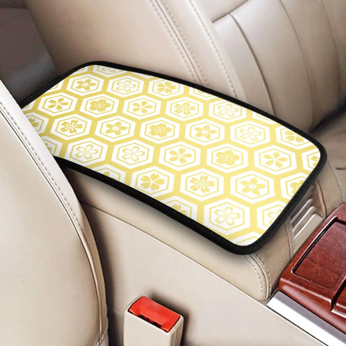 Leather Car Armrest Cover Mat Cherry Blossom Center Console Cushion Pad Chinese Style Storage Box Pad Cushion Auto Interior