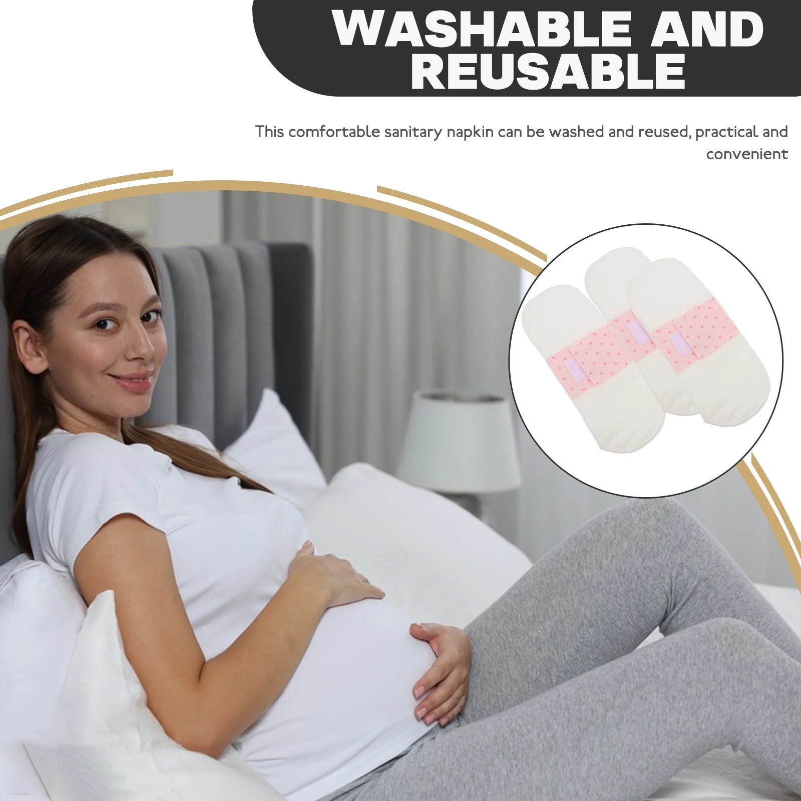 

3 шт. моющиеся хлопковые гигиенические прокладки, приятные для кожи, дышащие, многоразовые, менструальные прокладки, герметичные, удобные для ночного использования