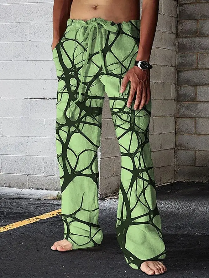 Plant Printed 2024 Loose Floor Mop Pants For Men In All Seasons, New Personalized Retro Wide Leg Pants For Casual Wear WR6