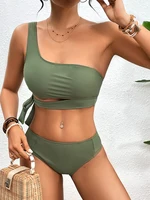 Conjunto de Bikini de un hombro para mujer, traje de baño Sexy 2025, traje de baño acolchado liso, bañadores femeninos, traje de baño, ropa de playa