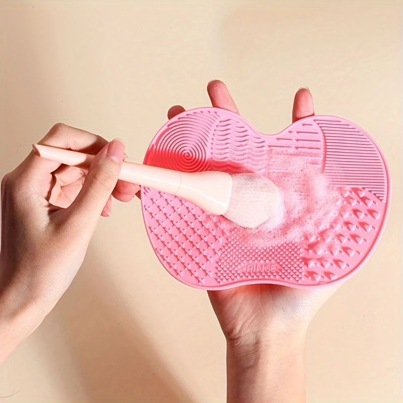 Apple Shaped Pink Cleaning Brush: A Small Suction Cup Cleaning Tool Designed Specifically For Cleaning Makeup Brushes