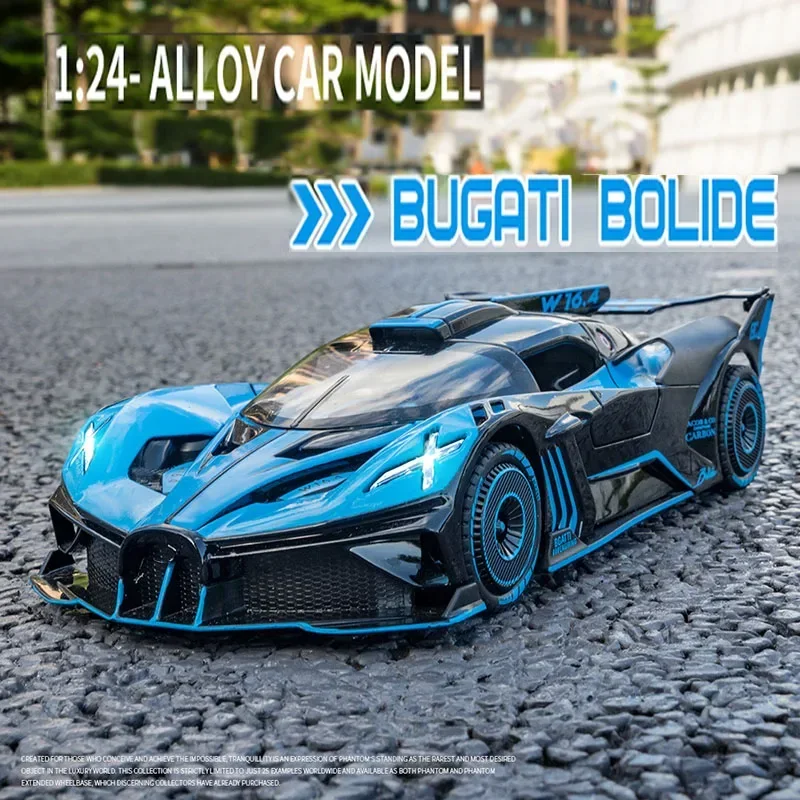 Modèle moulé sous pression Bugatti Bolide en alliage 1/24: voiture de sport rétractable avec son et lumière, véhicule de simulation pour enfants, collection et cadeaux