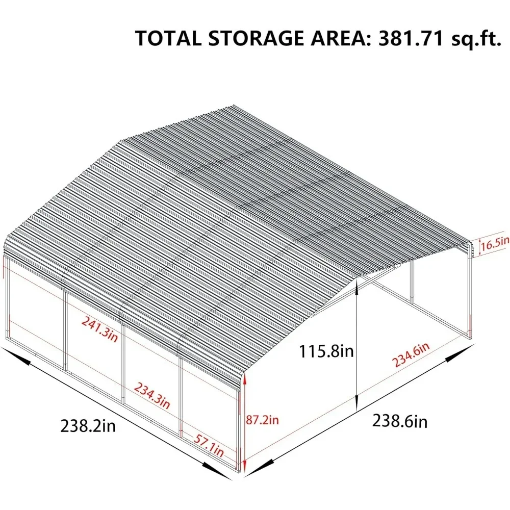 Outdoor Carport, 20' x 20'Heavy Duty Canopy for Garage, Car Garage Shelter with Galvanized Metal Roof and Frame for Car, Carport