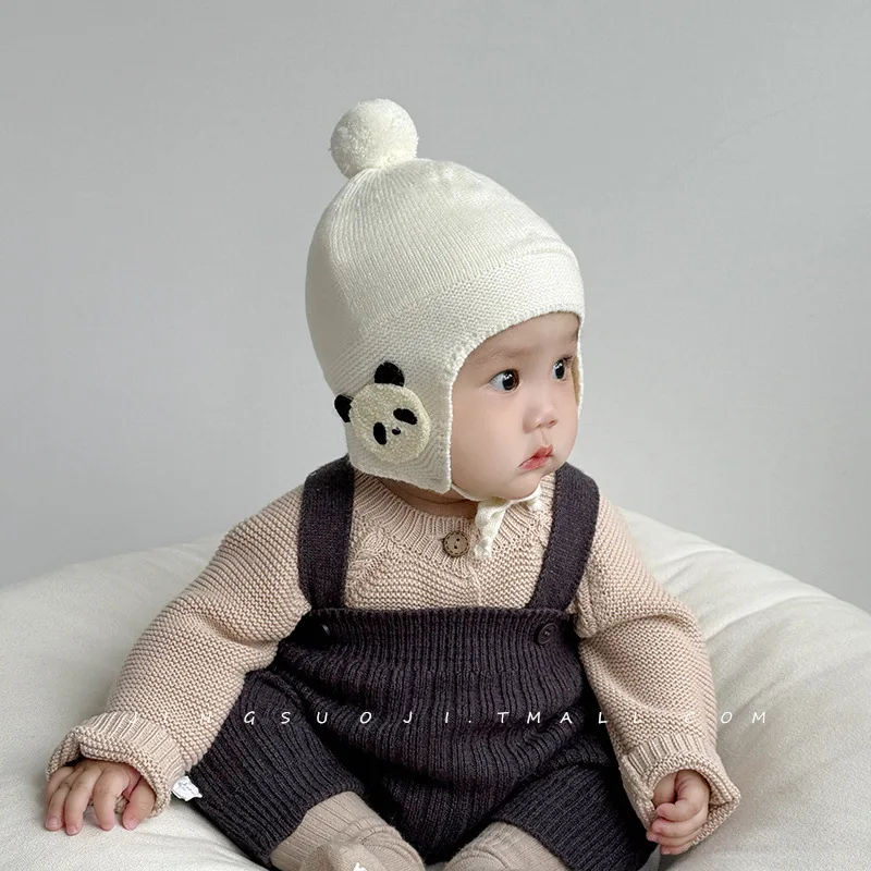 Gorro de bebé para otoño e invierno, gorro de punto cálido con dibujos animados para bebé, gorro grueso con protección para los oídos, gorro de lana para bebé de pequeña edad