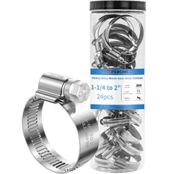 24 Pcs Hose Clamps 304 Stainless Steel 32-50mm Adjustable German Worm Gear Mini Metal Pipe Clamp Fuel Line Heavy Duty Tube Clamp