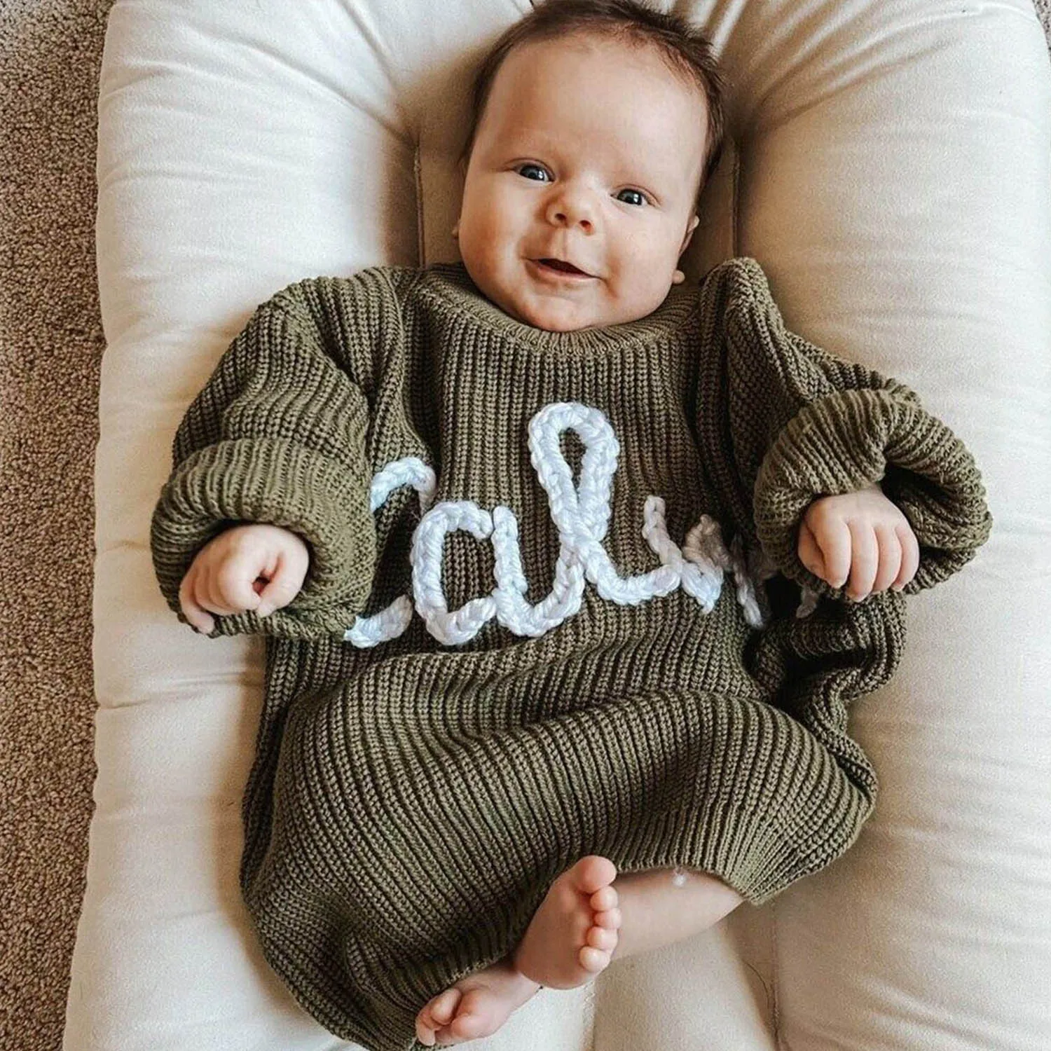 LVYZIHO Personalized Baby Sweater, Custom Name Sweater, Embroidery Name Sweater, Newborn Girl Coming Home Gift