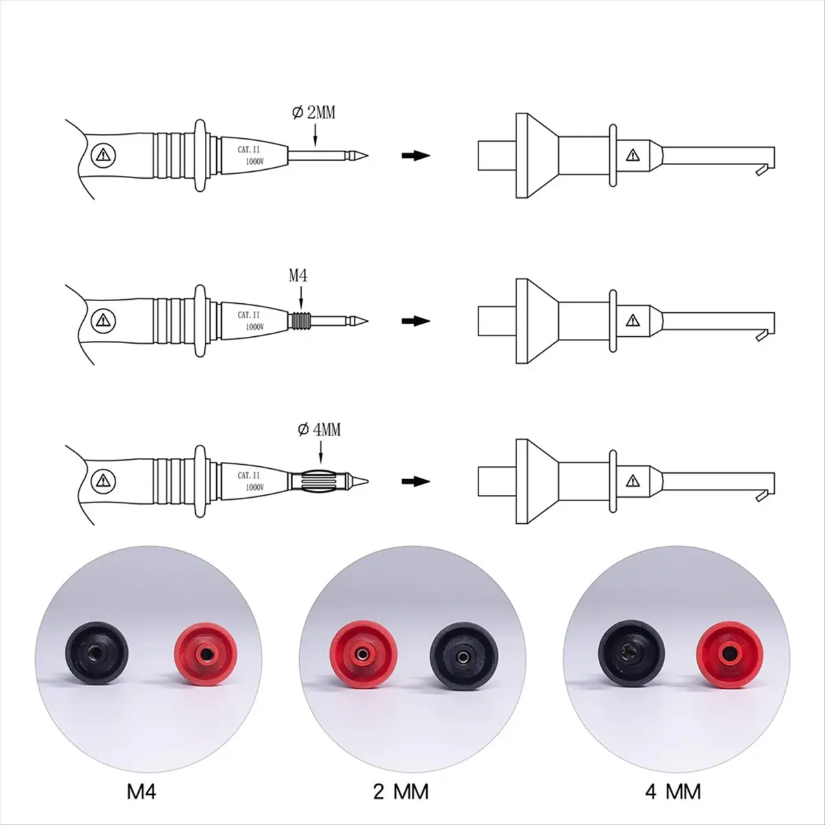 ABJS Universal Digital Multimeter Test Hook 4mm Straight Test Probe Extension Hook Needle