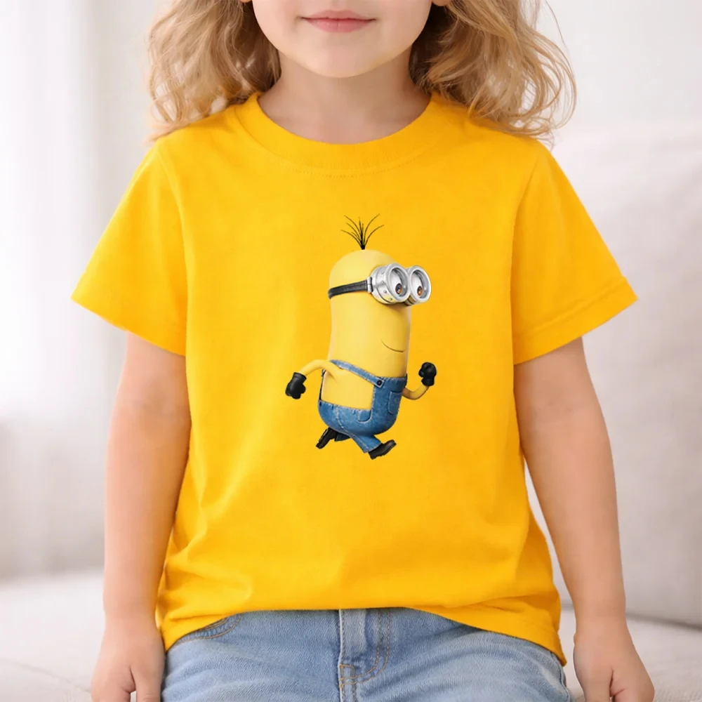 

Детская футболка из 100% хлопка с принтом мультфильма «Миньоны» на лето, подходит для мальчиков и девочек, повседневный топ с короткими рукавами.