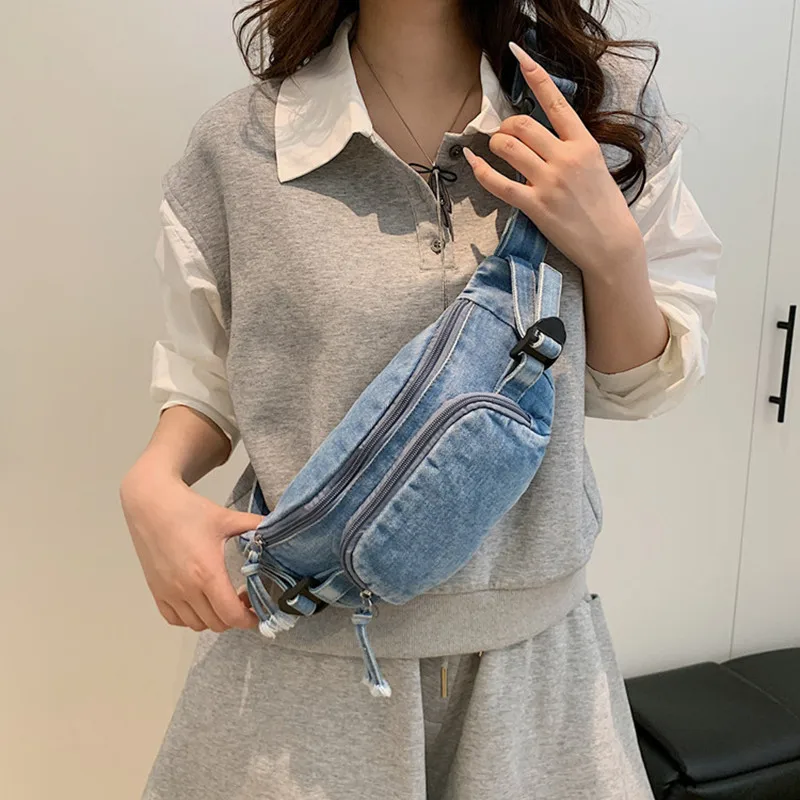 

Casual women's chest bag female crossbody bags denim waist bags packs large capacity women chest bag travel handbag Fanny Pack