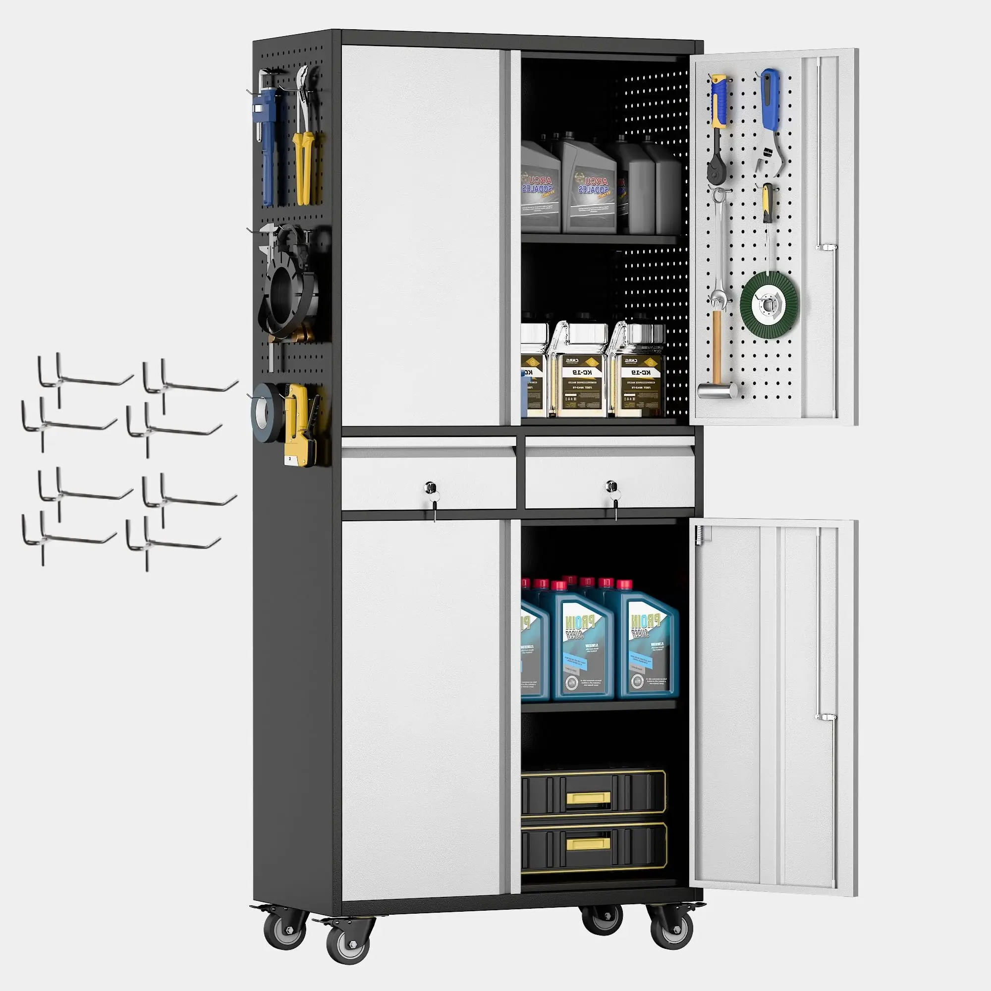 

Metal Garage Storage Cabinet with Locking and Adjustable Shelves, Rolling Tool Storage Cabinet with Wheels