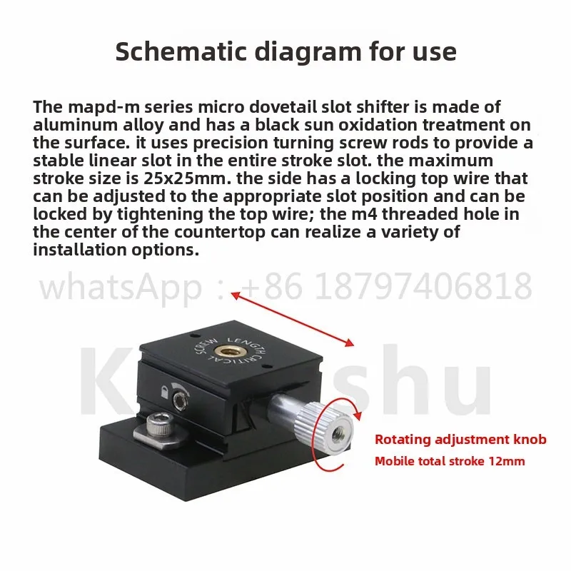 Série MAPD-M, table de déplacement miniature en queue d'aronde/course 12mm/table 25x25mm