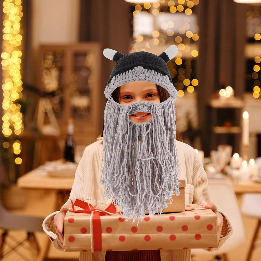 2 Piezas de Sombrero Vikingo con Barba y Cuernos, Accesorio de Disfraz para Fiestas y Reuniones al Aire Libre, Gorro Decorativo