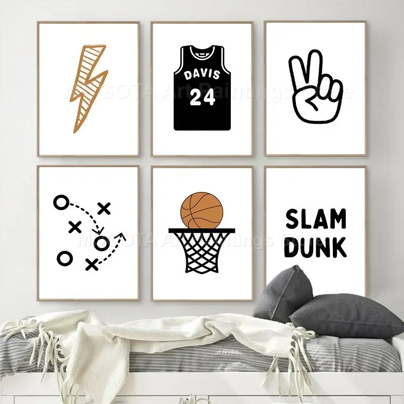 

Custom Name Jersey Basketball Court Kids Sport Posters And Prints Wall Art Canvas Painting Pictures Boys Bedroom Nursery Decor