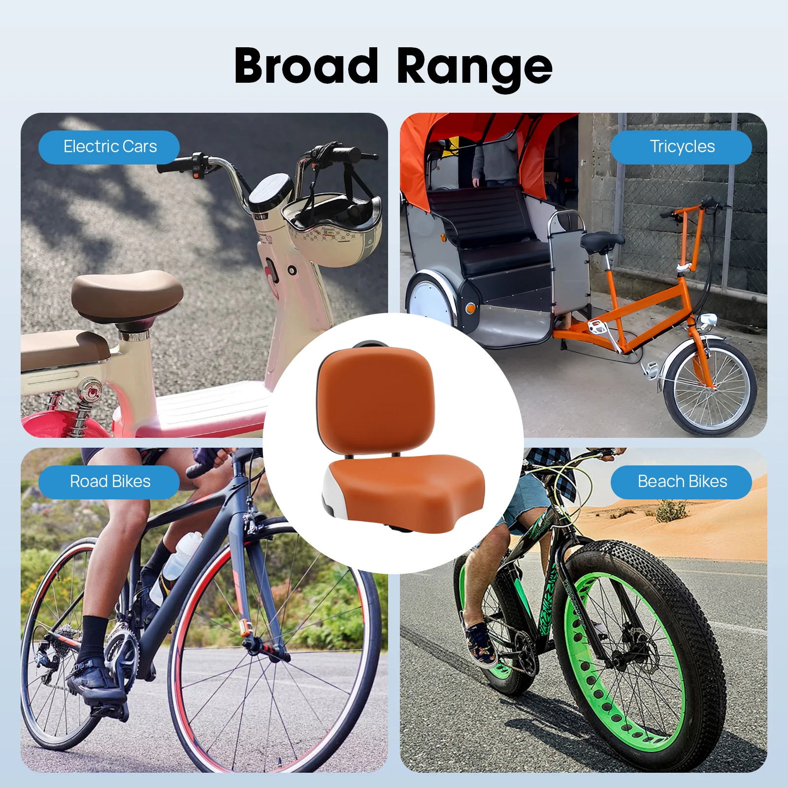 Universal Comfort Tricycle Seat Wide Cushion Adjustable Backrest Polyethylene Foam for Adult Kids Electric Trike Bicycle Replace