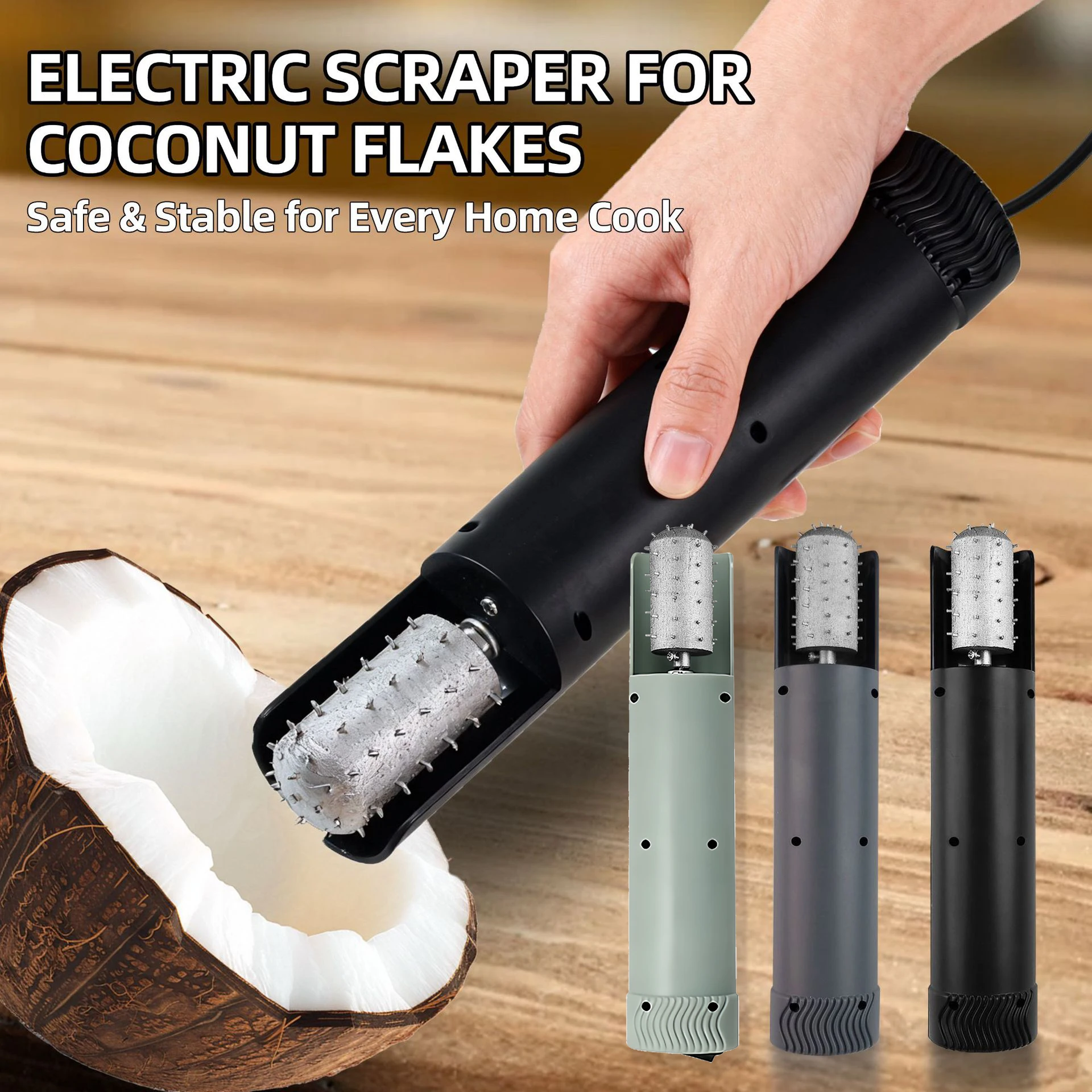 Anti‑Splash Handheld Electric Coconut Meat Grater Rotating Coconut Scraper Shredder Fruit Tool UK US EU Kitchen Safe Accessory