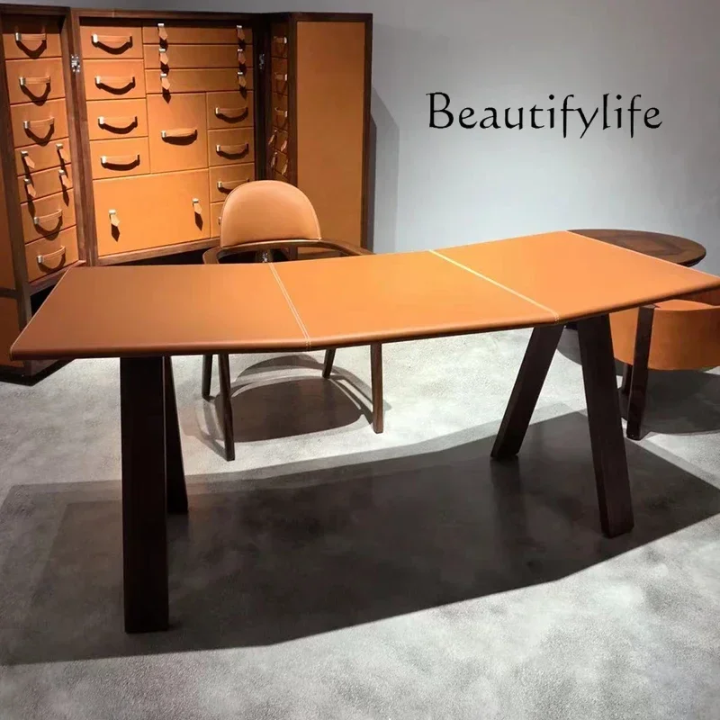 

N Minimalist solid wood desk saddle leather desk boss table workbench household computer desk