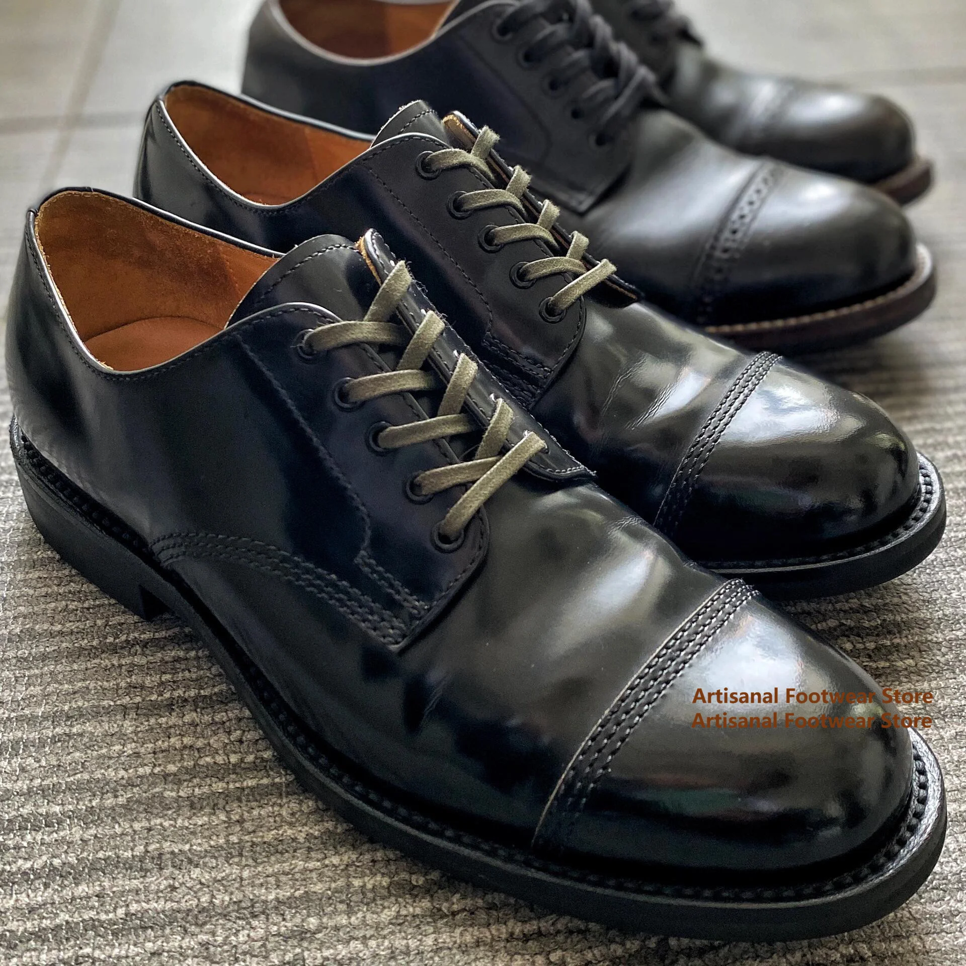 Leather Shoe Polish - Men Black Polished Leather Oxford Shoes
