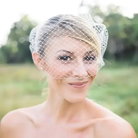 Vintage Bridal Birdcage Veil Faux Pearl Beaded Mesh Veil for Wedding Bridal Blusher Veil for Marriage