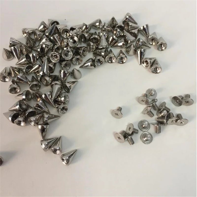 100pcs/set Silver Cone Studs And Spikes DIY Craft Cool Punk Garment Rivets For Clothes Bag Shoes Leather DIY Handcraft