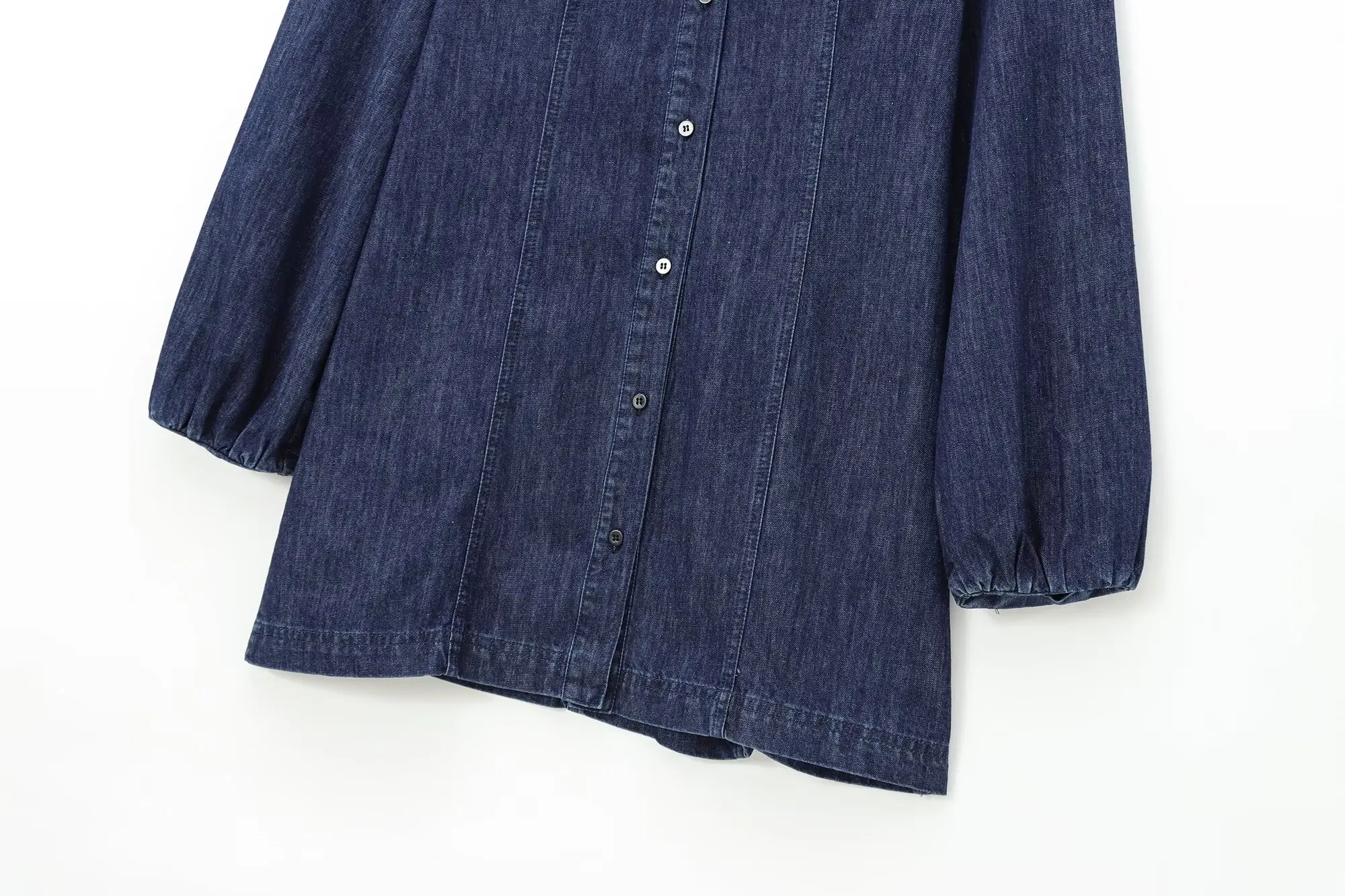 Maxdutti Minimalist Women's Retro Doll Neck Dress Winter Long Sleeved Single Breasted Straight Denim Dress Mini Dress Women