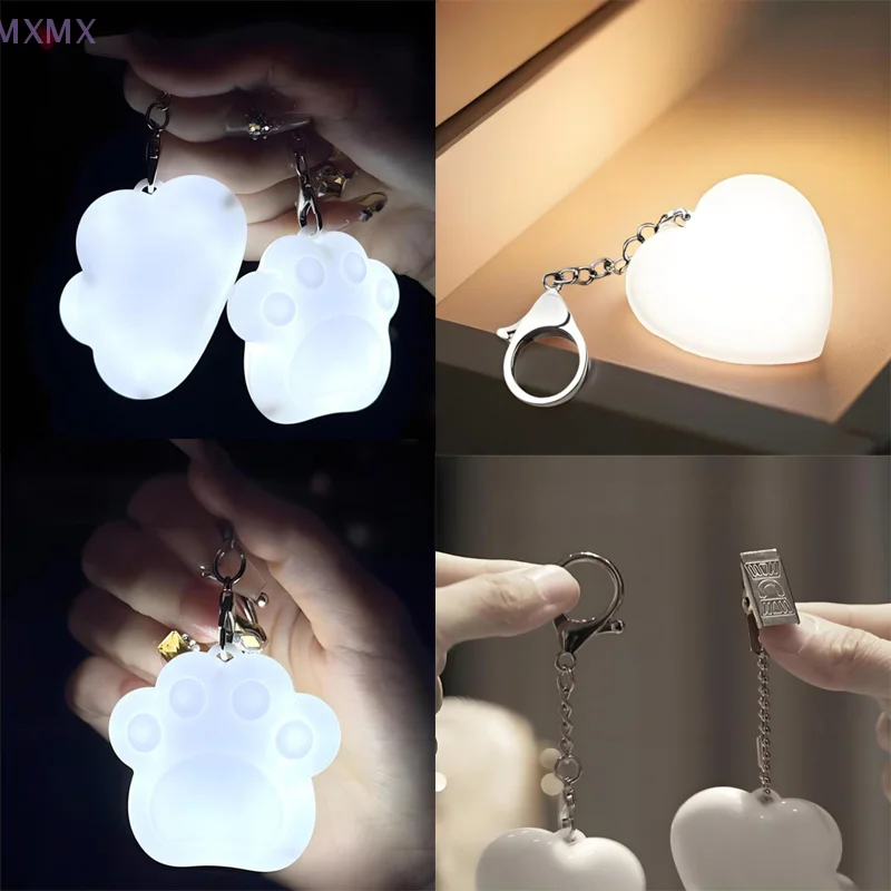 {MX} Cute Heart Cat Claw Shape Touch Sensor Glowing Light LED Automatic Sensing Purse Keychain Handbag Night Light