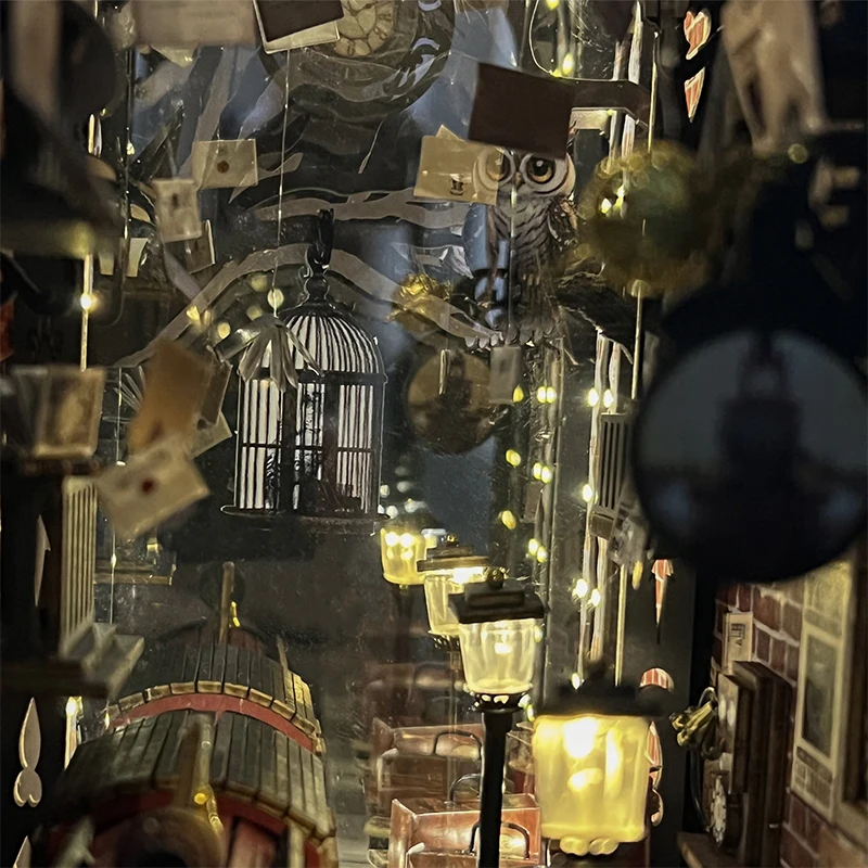 DIY木製ブックヌックフィギュアミニチュア人形の家ブックエンドライトブックシェルフインサート友人へのクリスマスプレゼント家の装飾クラフト