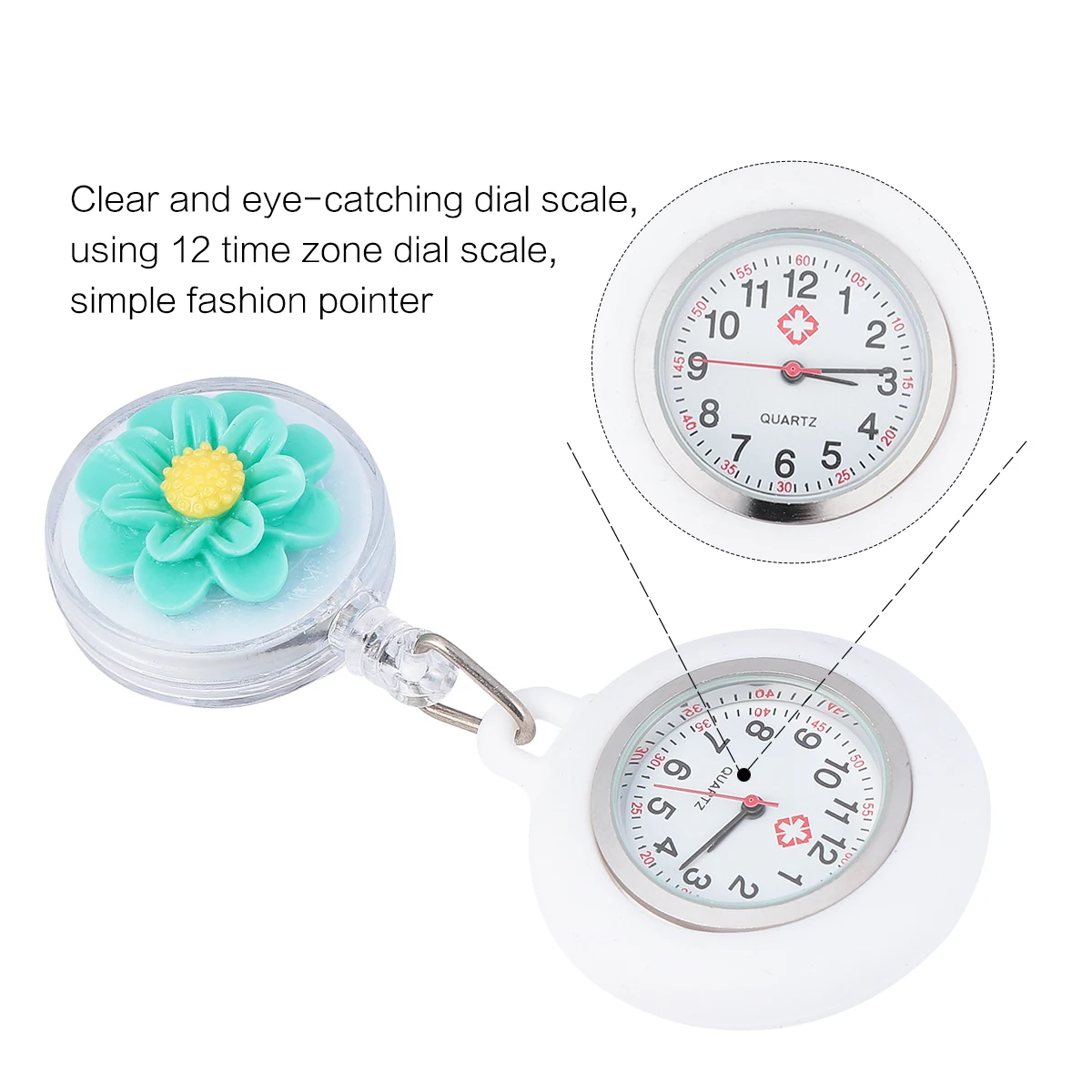 

Silicone Pocket Watches Nurse Watch for Women Men Kids Green Lightweight Durable Round Shaped Easy Time Check Decorative Dress
