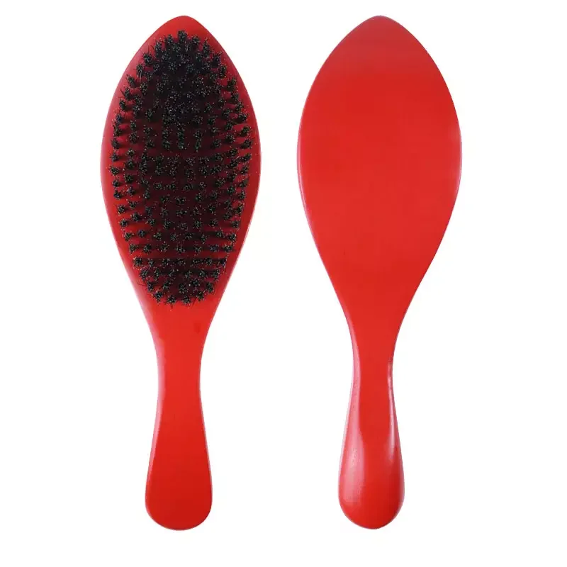 Nylon Boar Bristle 360 Wave Brush Hair Beard Comb StylingTool for Man Medium Hardness Long Curved Handle Hairbrush