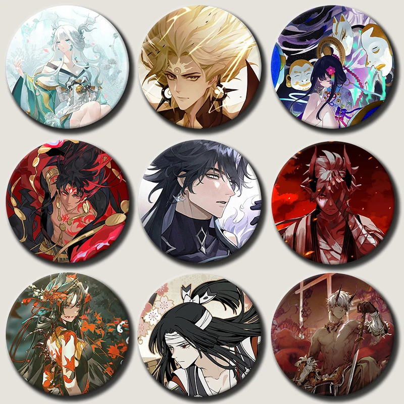 58mm Hot Game Onmyoji Anime Character Round Pin Tinplate Soft Button Brooch Badge Snap-in Pins Brooches for Clothes Bag