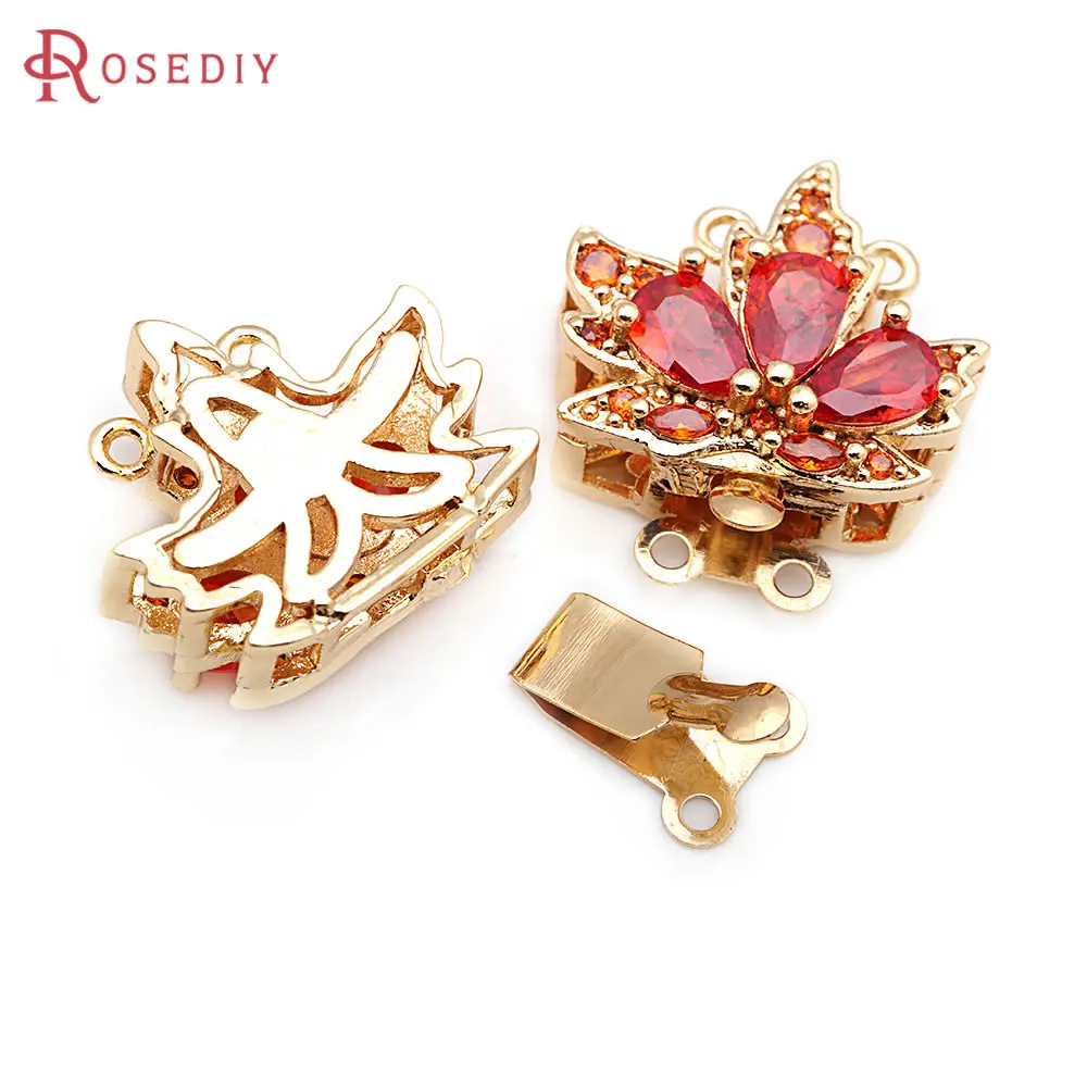 4 Sets 18K Gold Color Brass Zircon Tree Leaf Leaves Necklaces Connect Clasps High Quality Jewelry Making Diy Accessories
