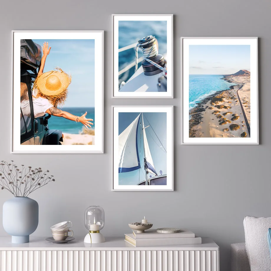 Travel Sunset Beach Sea Sailboat Whale Dolphin Nordic Poster Wall Art Print Canvas Painting Wall Pictures Living Room Home Decor