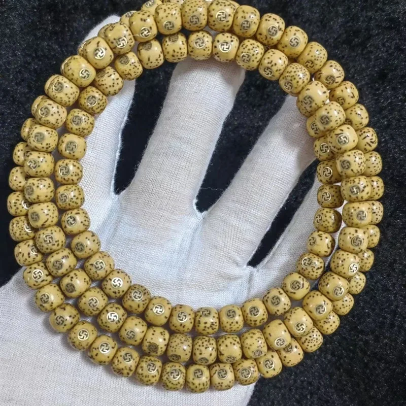 Hainan Moon Bodhi Seed Inlaid Three Five Multi-Treasures 108-Bead Buddhist Prayer Beads Bracelet