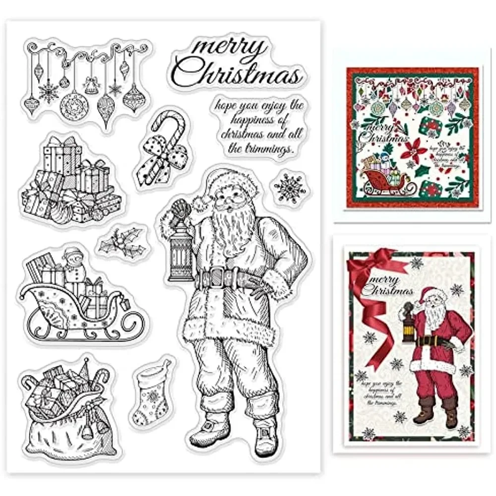 Christmas Theme Clear Stamp Christmas Santa Bags Silicone Clear Stamp Christmas Stick Sleigh Lights Gift Rubber Transparent