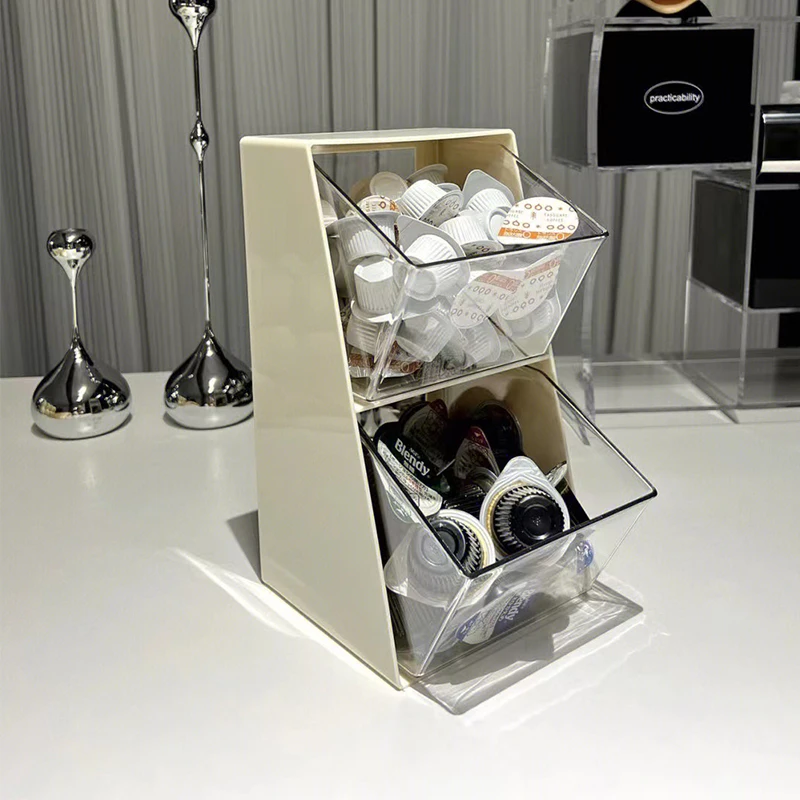 

Jewelry Storage Display Case Dustproof 2 Layer Plastic Compartment Transparent Drawer Organiser Box Beads Coffee Teabag Holder