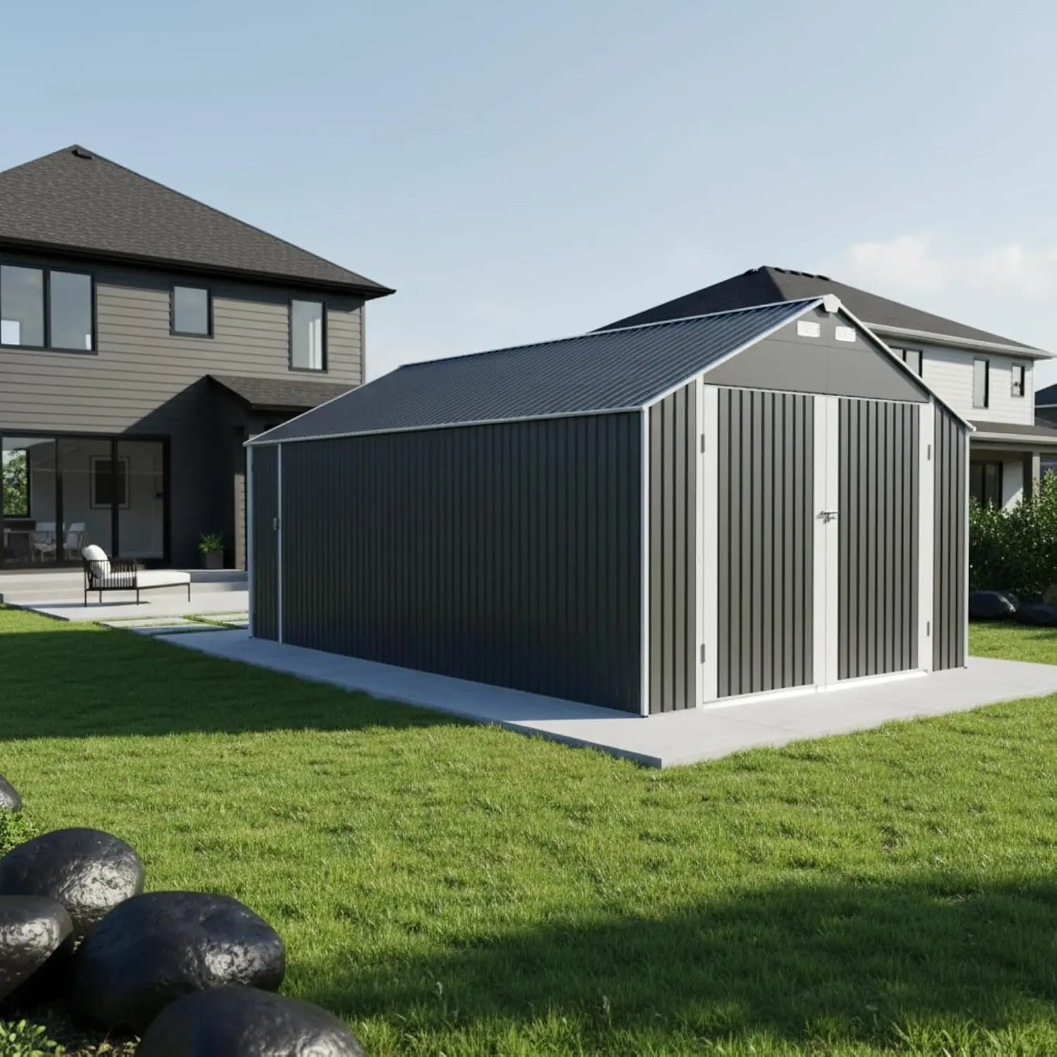 12x20 FT Outdoor Metal Storage Shed Garage with 2 Doors & 4 Vents for Car, Bike, Lawnmower, Charcoal Grey, Customized