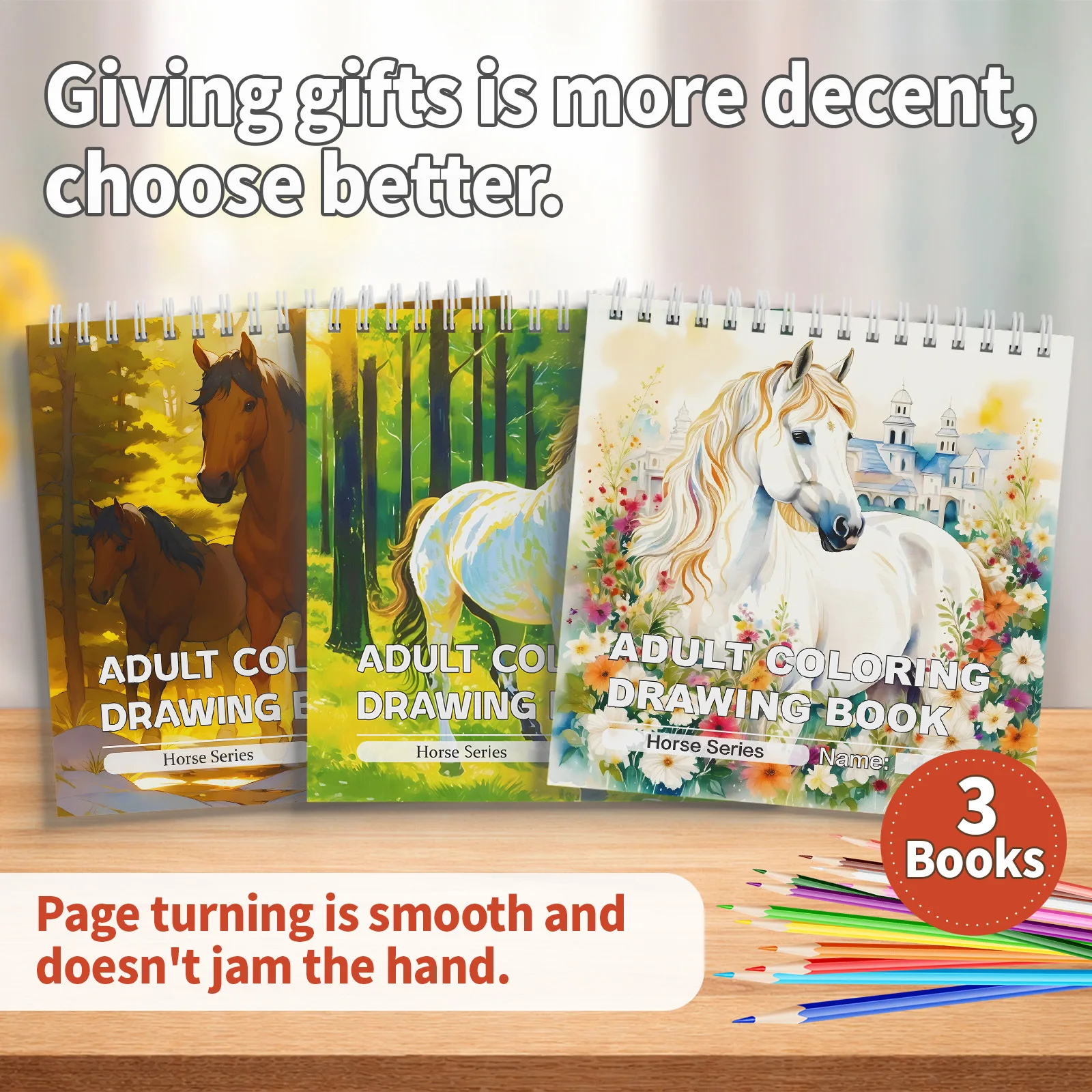 3-Book Set Horse Theme Adult Coloring Books, Beautiful Equine Art Collection with Forest Scenes