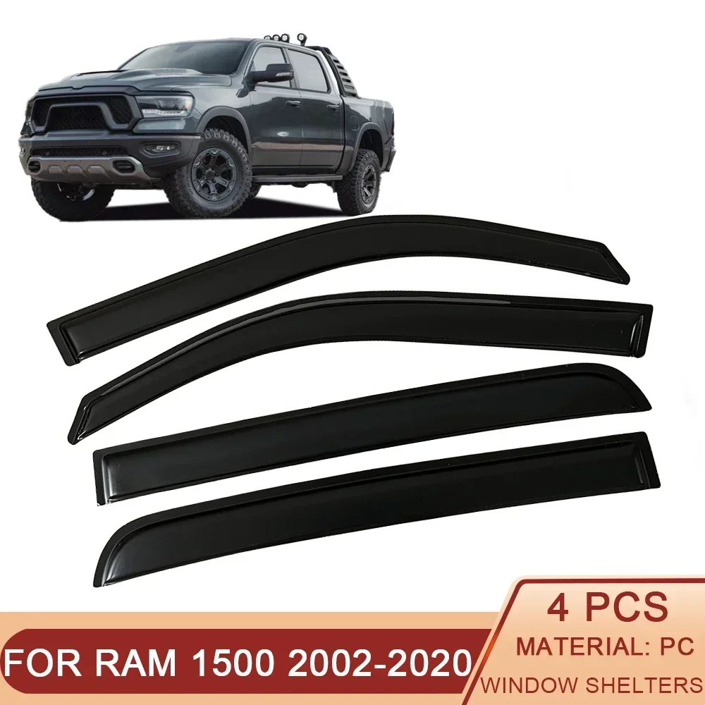 

For Dodge RAM 1500 2500 2002-2022 Auto Side Window Wind Deflectors Visors Rain Guard Door Visor Vent Shade Smoke Black Ventvisor