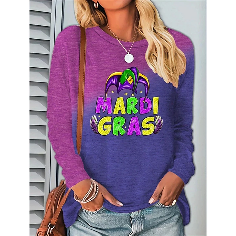 T-shirt a maniche lunghe con stampa 3d a tema carnevale autunnale Abbigliamento da donna T-shirt a maniche lunghe Moda Top oversize Tees Donna