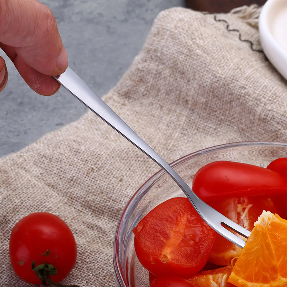 Household Supplies Fruit Fork Household Supplies 12.8*0.9cm 5pcs BBQ Camping Office Restaurant Stainless Steel