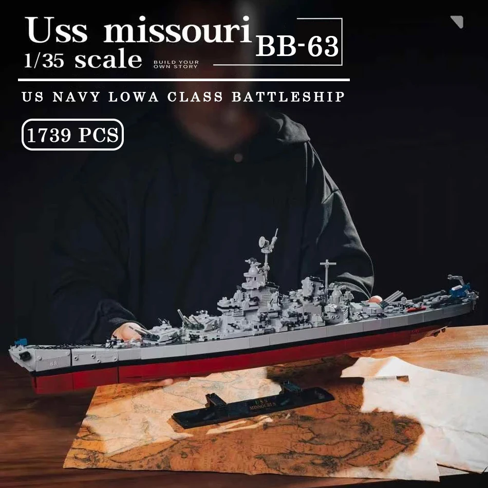 MOC العسكرية لوا فئة يو اس اس اس ميسوري BB-63 سفينة حربية نموذج اللبنات الحرب العالمية الثانية بسمارك الطرادات سفينة حربية الطوب لعب الاطفال هدية