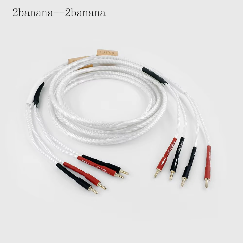 สายเคเบิลเรือธงเงินแท้ 7N พร้อมปลั๊กกล้วยสําหรับสายเชื่อมต่อเครื่องขยายเสียงลําโพง