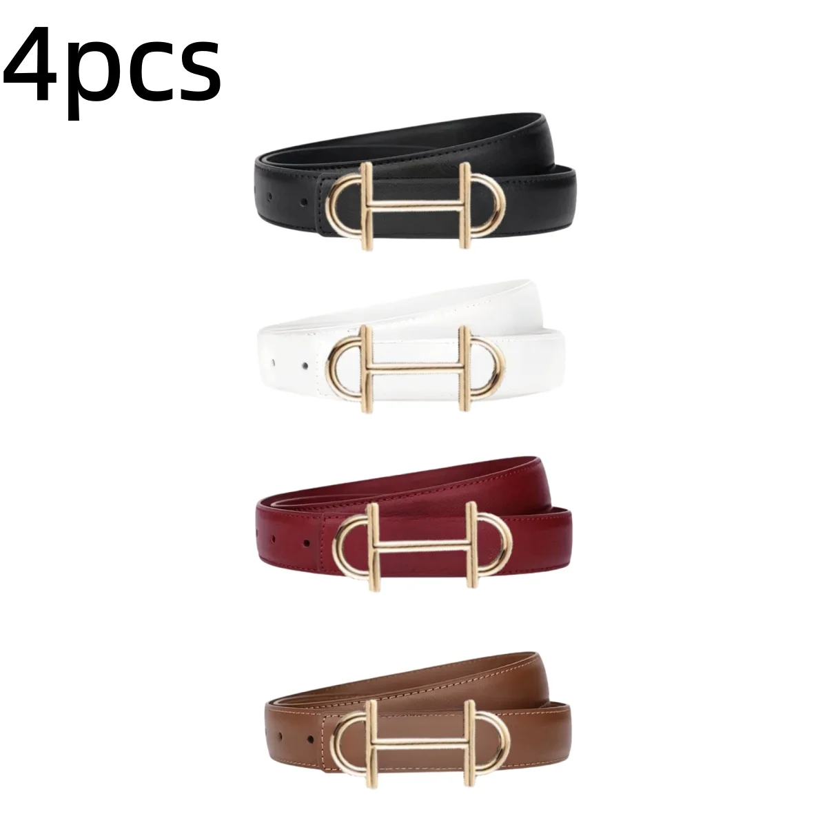 4Pcs Women Adjustable Waist Belt Retro Vintage Letter Metal Buckle Solid Color Waistband Versatile Belts for Dating Office Daily