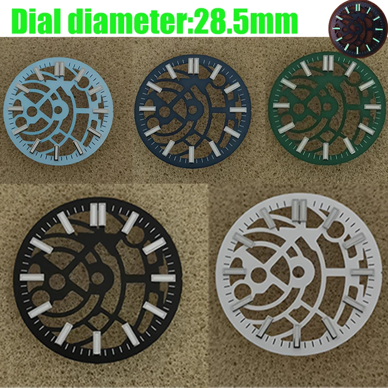 قرص ساعة مجوف 28.5 ملم أسود أزرق أخضر قرص أبيض أخضر مضيء مناسب لساعة حركة NH70 أجزاء إكسسوارات الرجال