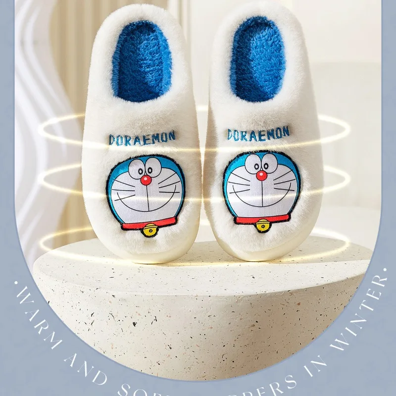 New Anime Doraemon Cute Dorami Girls Cotton Slippers Winter Indoor Home Plush Anti-skid Warm Baotou Shoes Kawaii Christmas Gift