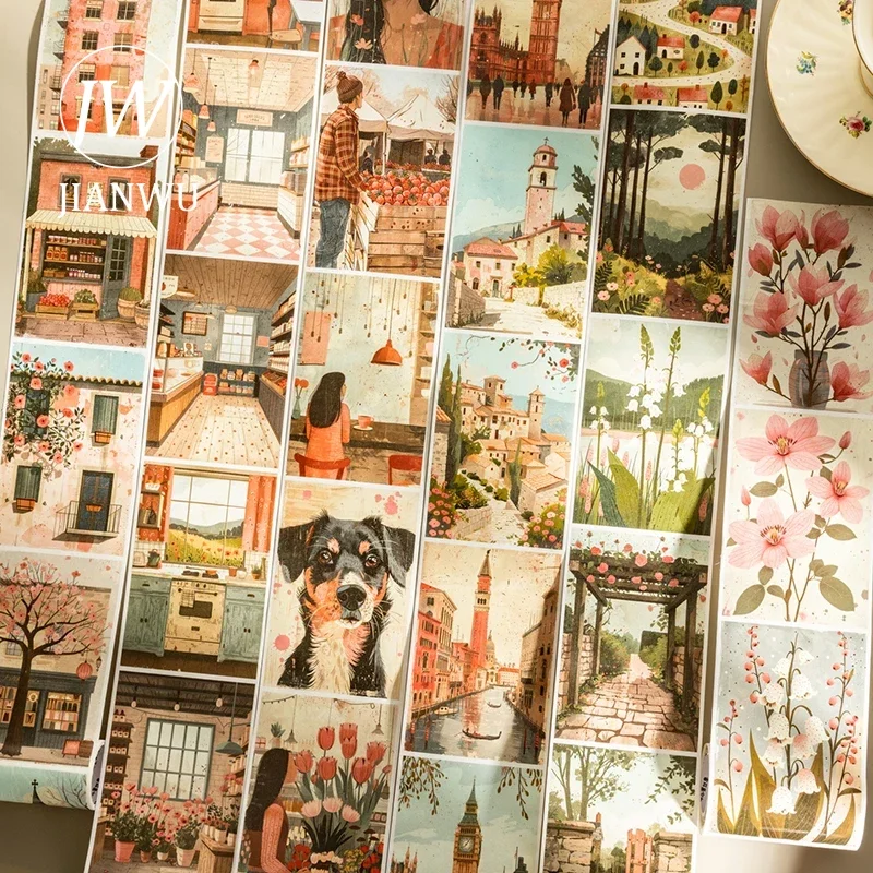

JIANWU 80mm*200cm Simple Life Series Vintage Flower Character Landscape Material Collage Washi Tape Creative Journal Stationery