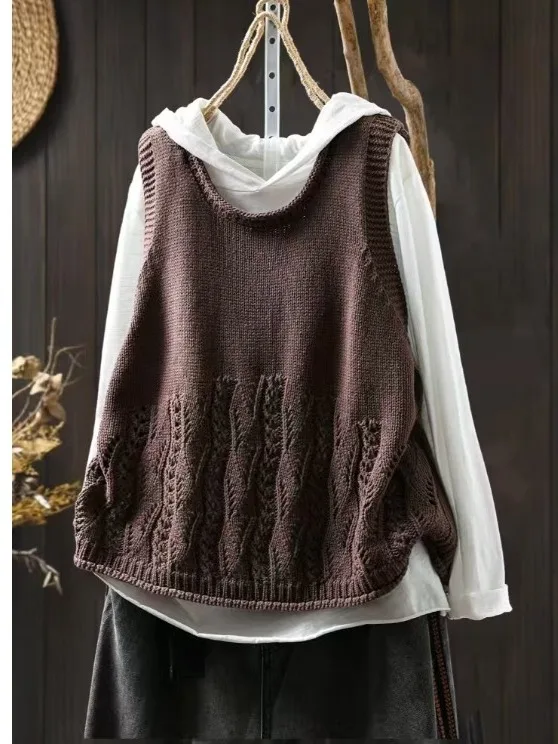 Luźna dzianinowa kamizelka bawełniana Ba, warstwowa, damska, modna, jesienna, nowa, rozmiar S-L, markowa, do pracy, okrągły dekolt.