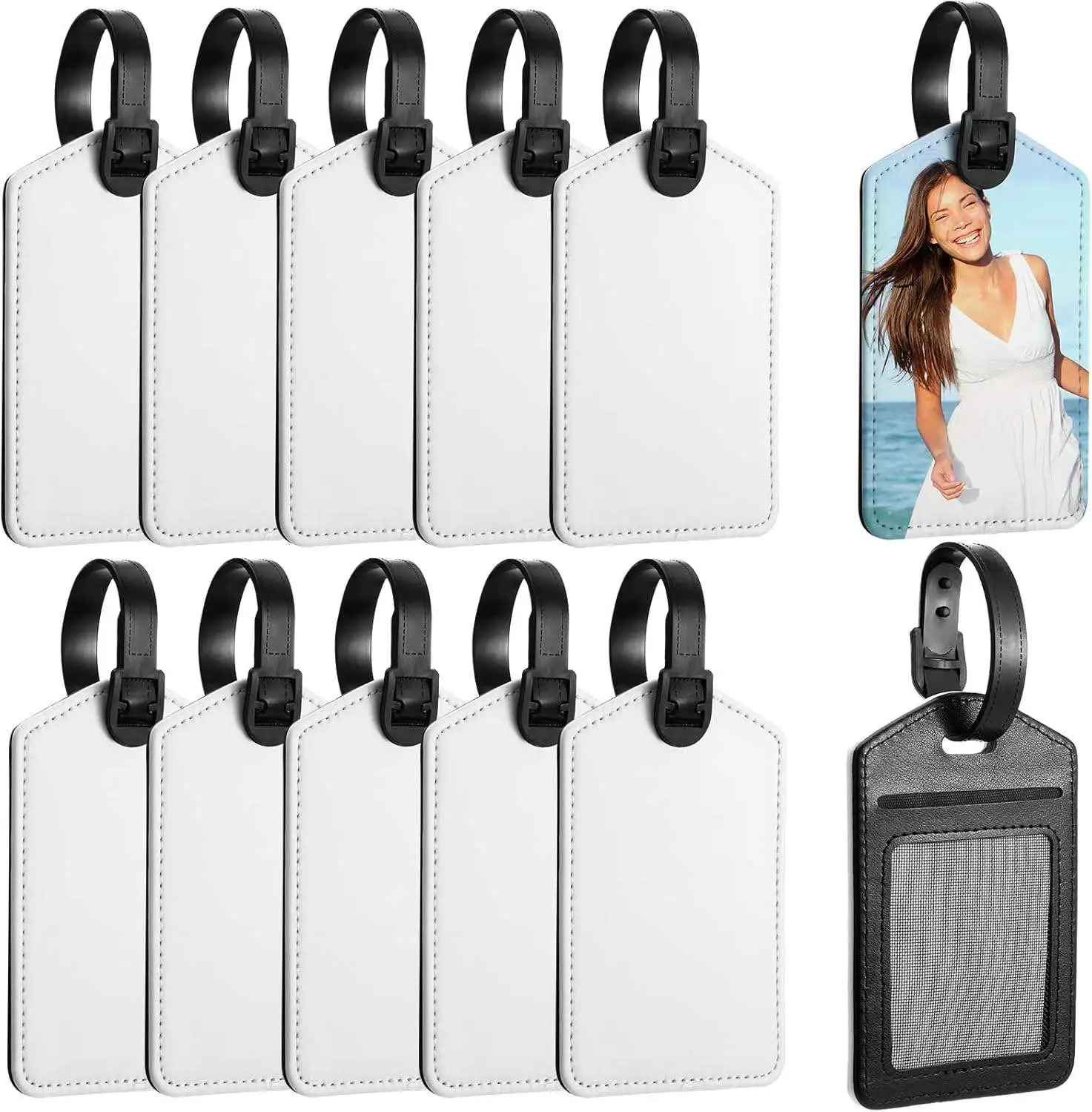 

Blank PU Luggage Tags for Suitcase Sublimation Heat Transfer Print Travel Accessories Work Card Holder Name Tags