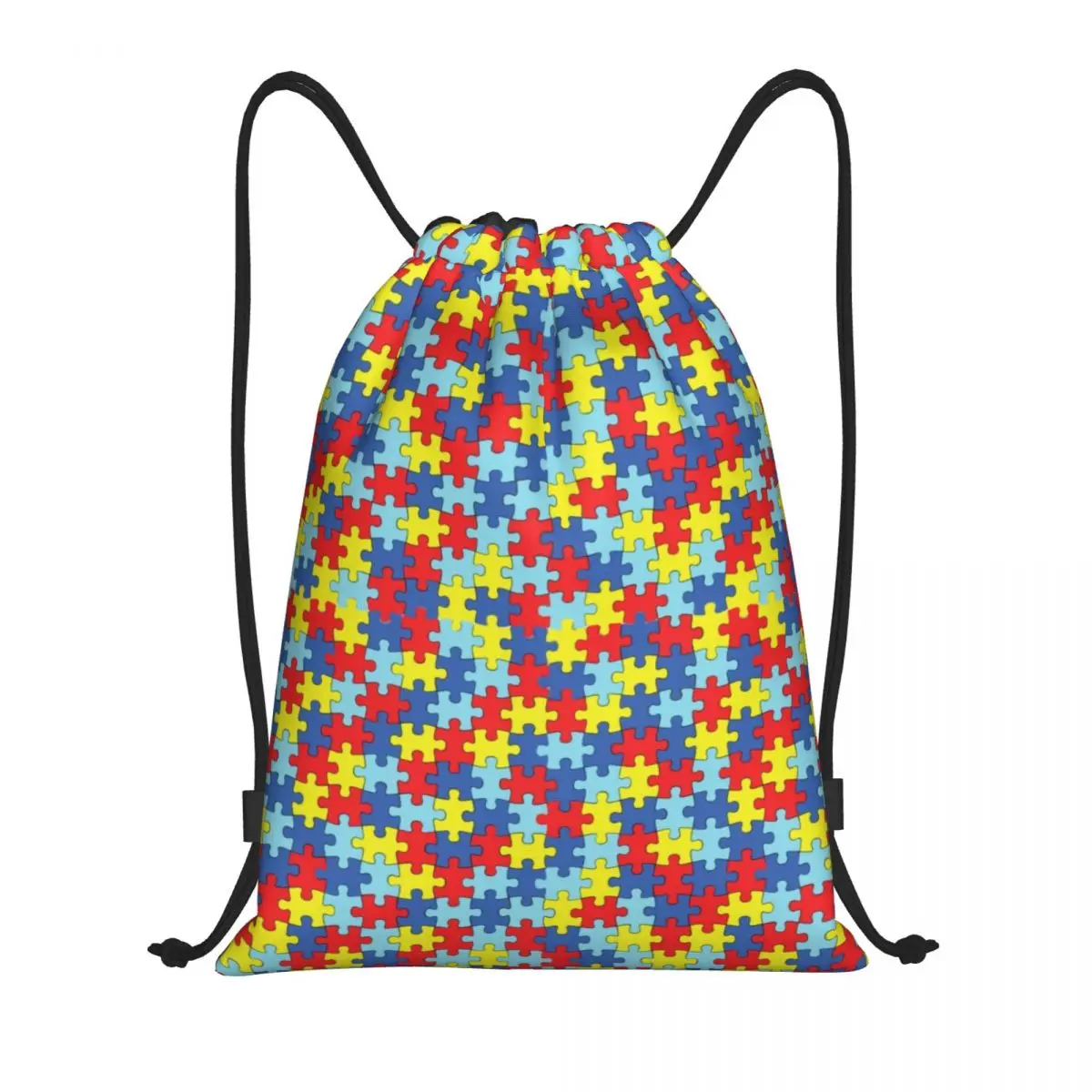 Custom Colorful Puzzle Pattern Autism Awareness Drawstring Backpack Women Men Sport Gym Sackpack Portable Shopping Bag Sack